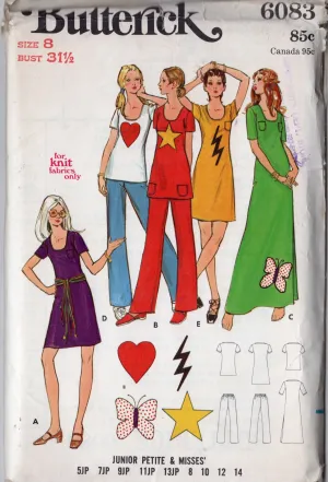 1970's Butterick Junior Petite & Misses' Dress or Top & Pants - Bust 31.5 - No. 6083