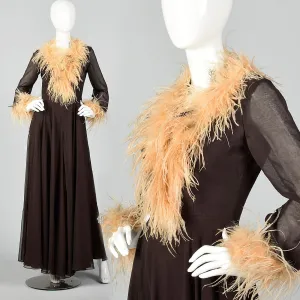 1970s Feather Trimmed Jumpsuit with Huge Palazzo Legs