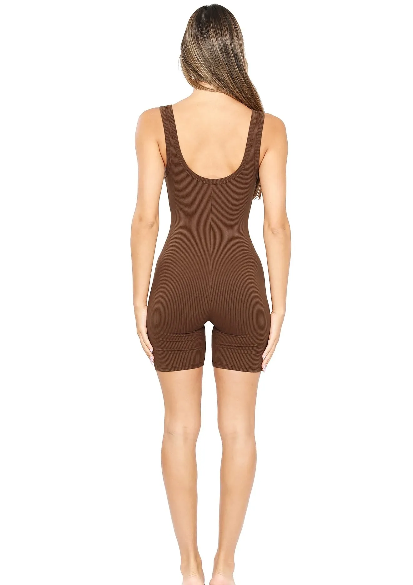 About That Life Sleeveless Deep Neck Shorts Jumpsuit in Brown