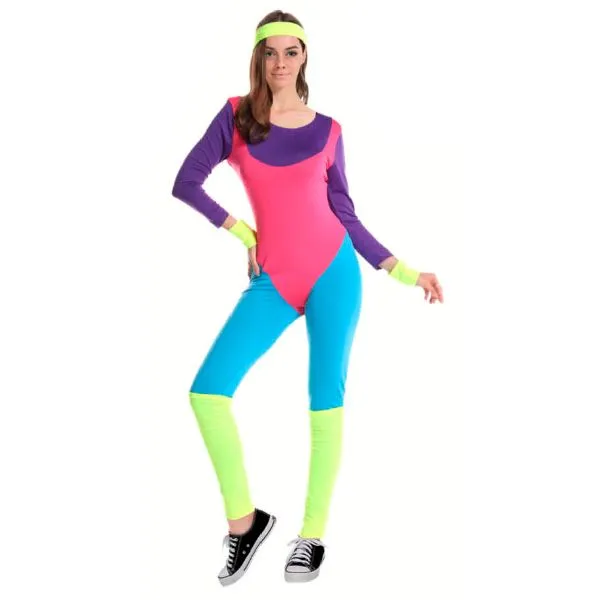 Adults 80s Aerobics Retro Jumpsuit Costume - M/L