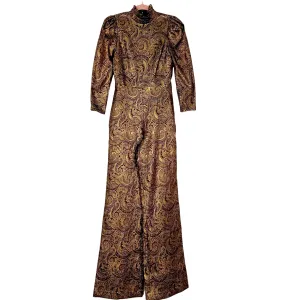 Alice   Olivia Gold Metallic Puff Sleeve Wide Leg Jumpsuit NWT- Size 0 (sold out online)