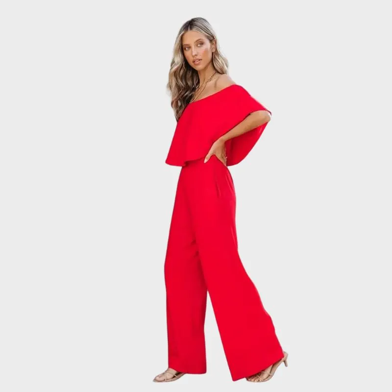 Alva - Chic jumpsuit med vida ben utan axlar