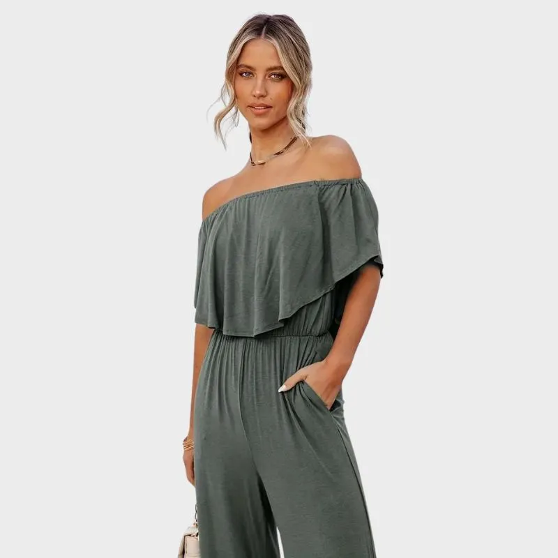 Alva - Chic jumpsuit med vida ben utan axlar