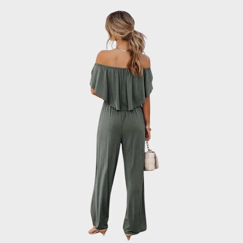 Alva - Chic jumpsuit med vida ben utan axlar