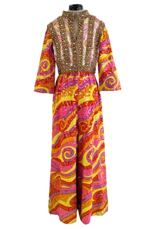 Amazing c.1967 Oscar de la Renta Gold Metallic Brocade Jumpsuit w Extensive Detailing