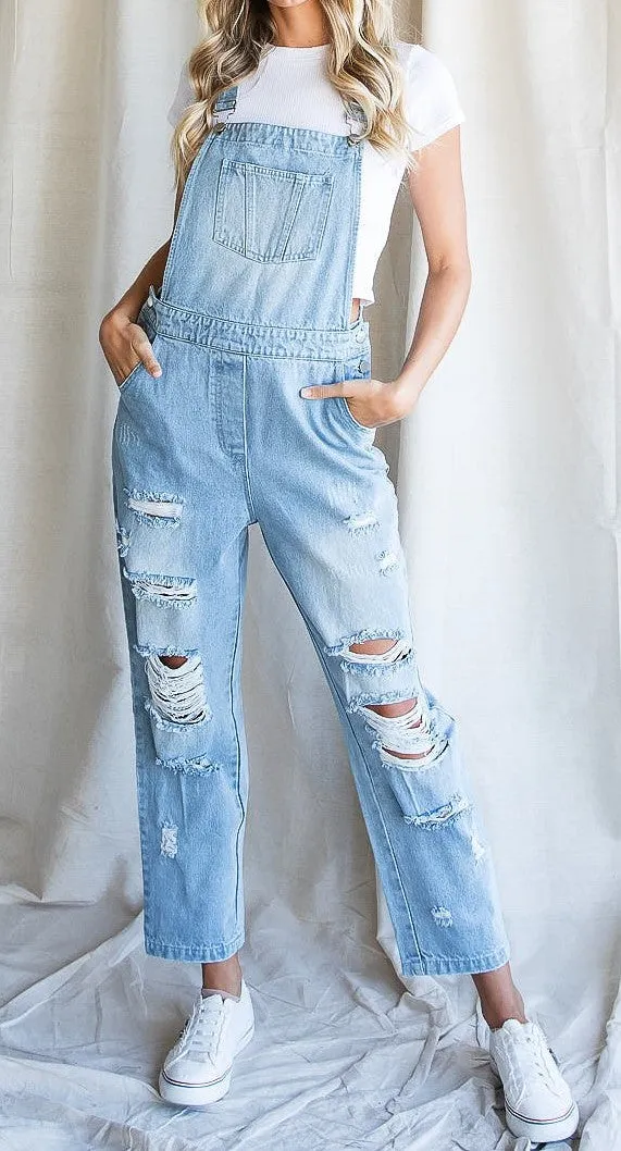 Angel Distressed Overalls- Denim