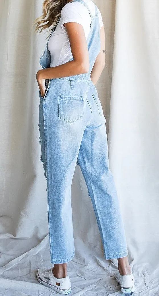 Angel Distressed Overalls- Denim