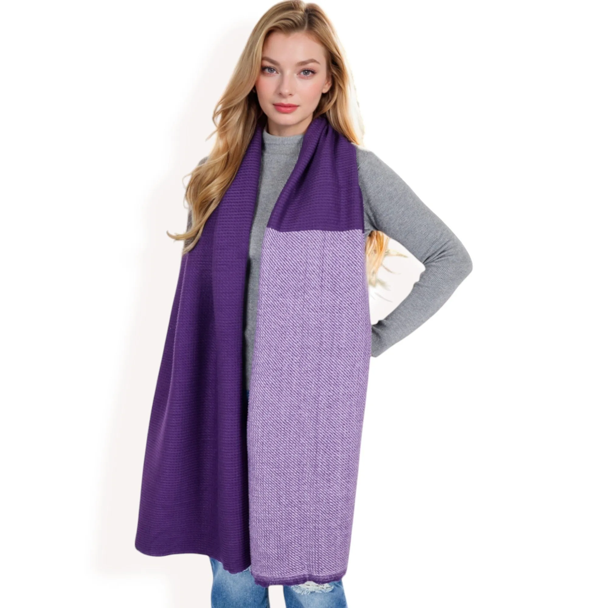 Anna-Kaci Women's Color Block Knitted Scarf with Gradient Design and Soft Warm Fabric