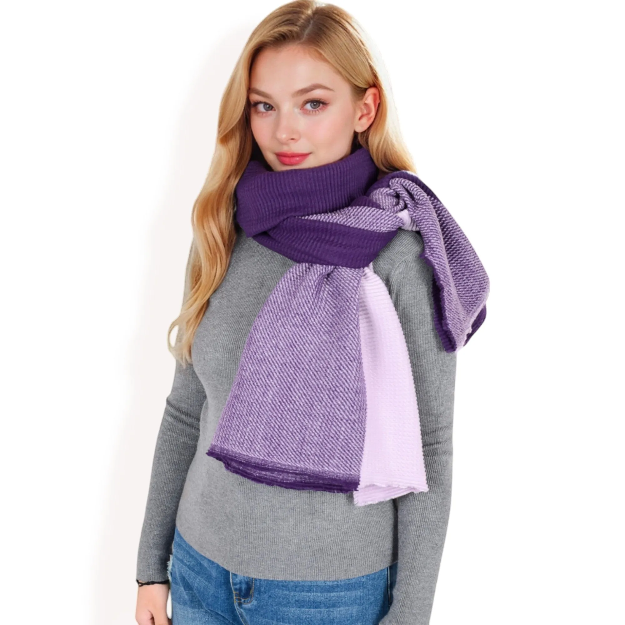 Anna-Kaci Women's Color Block Knitted Scarf with Gradient Design and Soft Warm Fabric