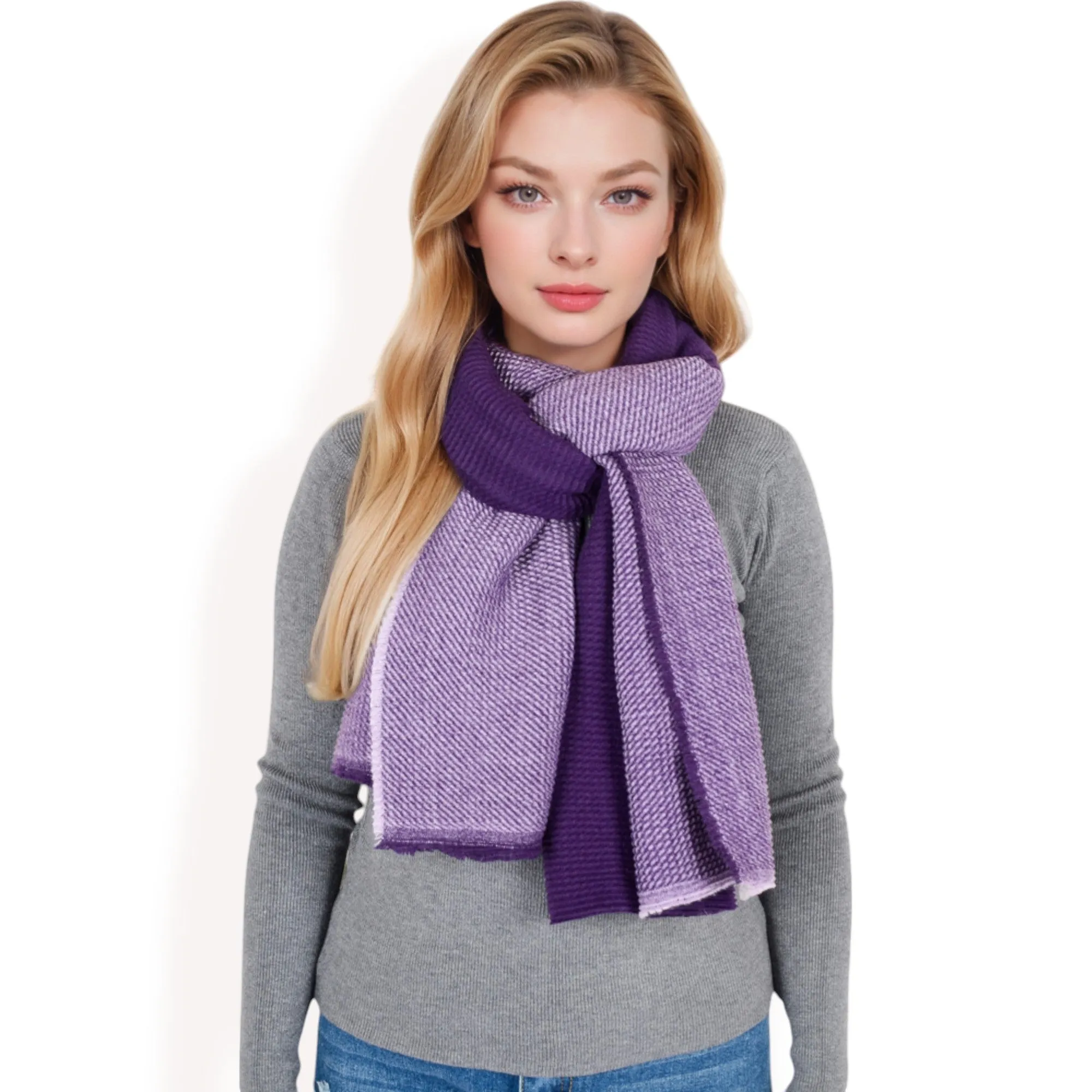 Anna-Kaci Women's Color Block Knitted Scarf with Gradient Design and Soft Warm Fabric