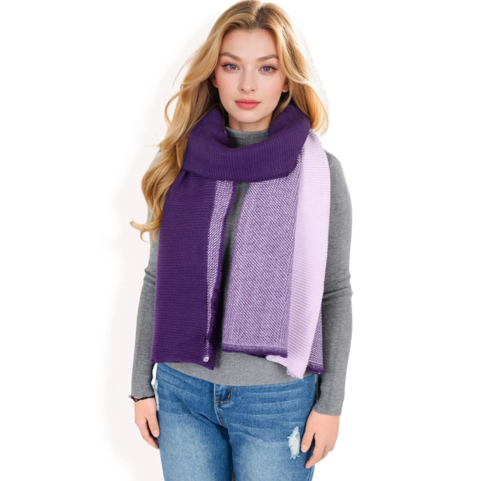 Anna-Kaci Women's Color Block Knitted Scarf with Gradient Design and Soft Warm Fabric