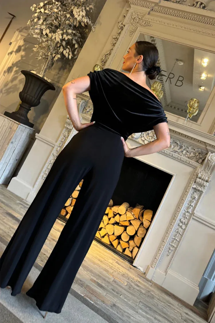 Atom carbon jumpsuit in black velvet jumpsuit