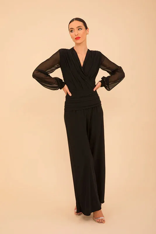 ATOM LABEL Uranium jumpsuit in black with chiffon sleeve