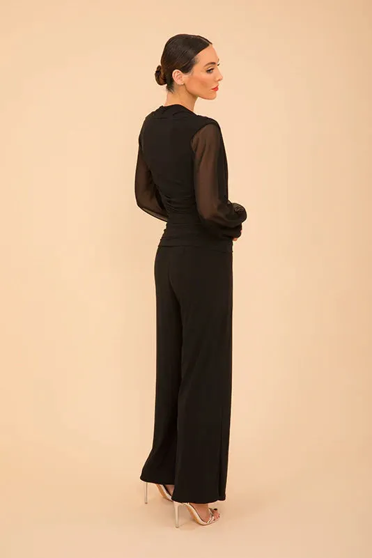 ATOM LABEL Uranium jumpsuit in black with chiffon sleeve