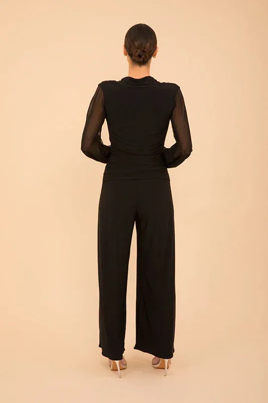 ATOM LABEL Uranium jumpsuit in black with chiffon sleeve