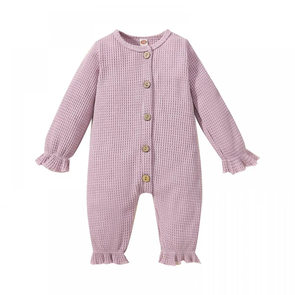 Autumn and Winter Baby Girl Waffle Cotton Thermal Jumpsuit Wholesale Baby Clothes