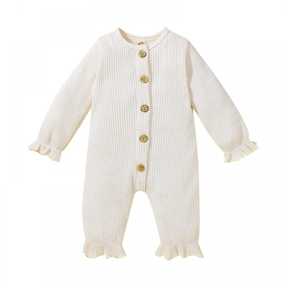 Autumn and Winter Baby Girl Waffle Cotton Thermal Jumpsuit Wholesale Baby Clothes