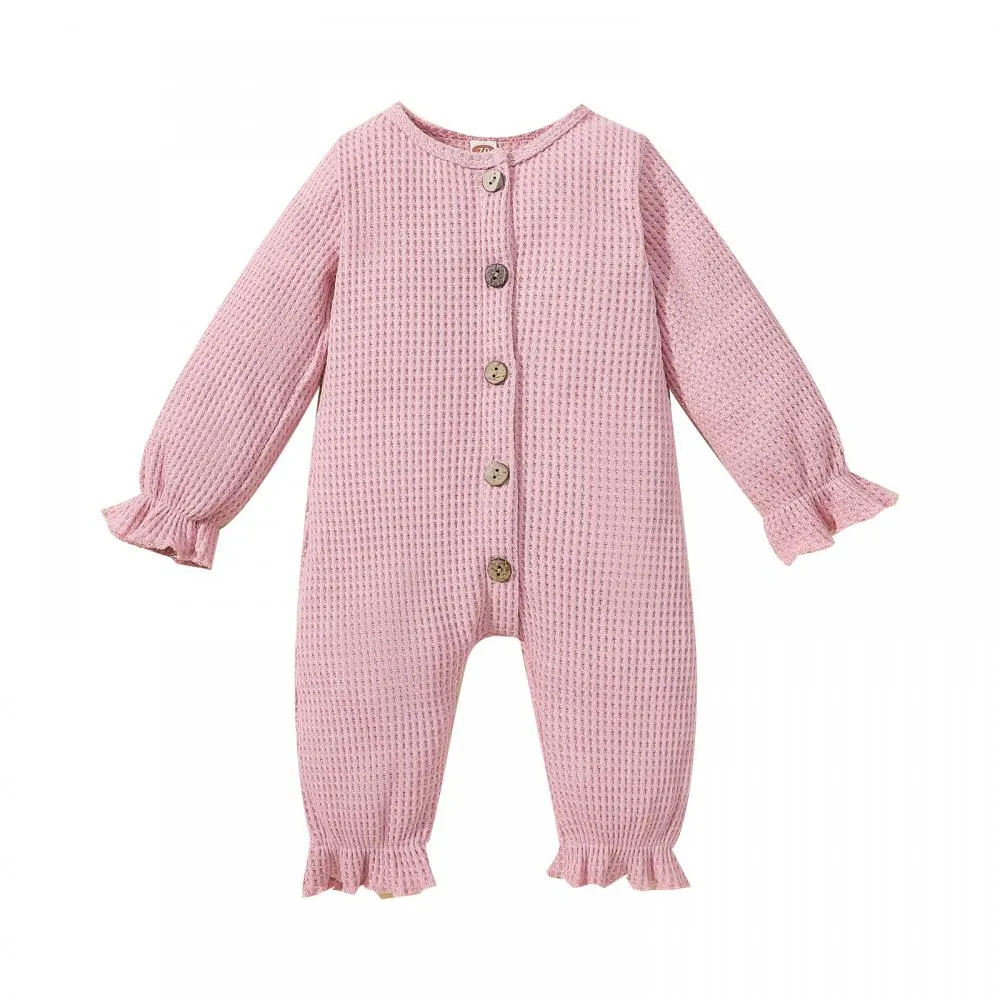 Autumn and Winter Baby Girl Waffle Cotton Thermal Jumpsuit Wholesale Baby Clothes