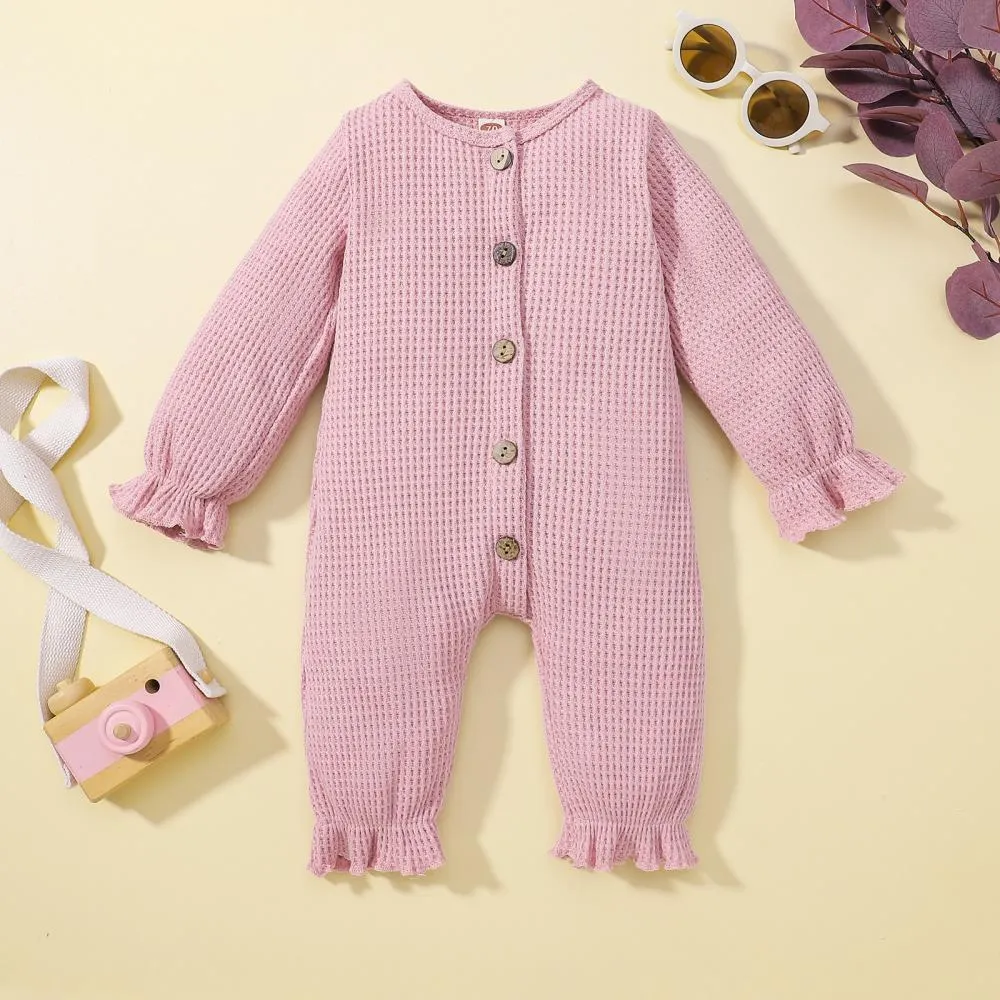 Autumn and Winter Baby Girl Waffle Cotton Thermal Jumpsuit Wholesale Baby Clothes