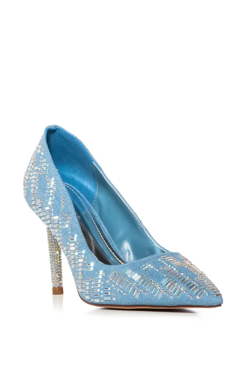 AZALEA WANG GIZELLE DENIM EMBELLISHED PUMP