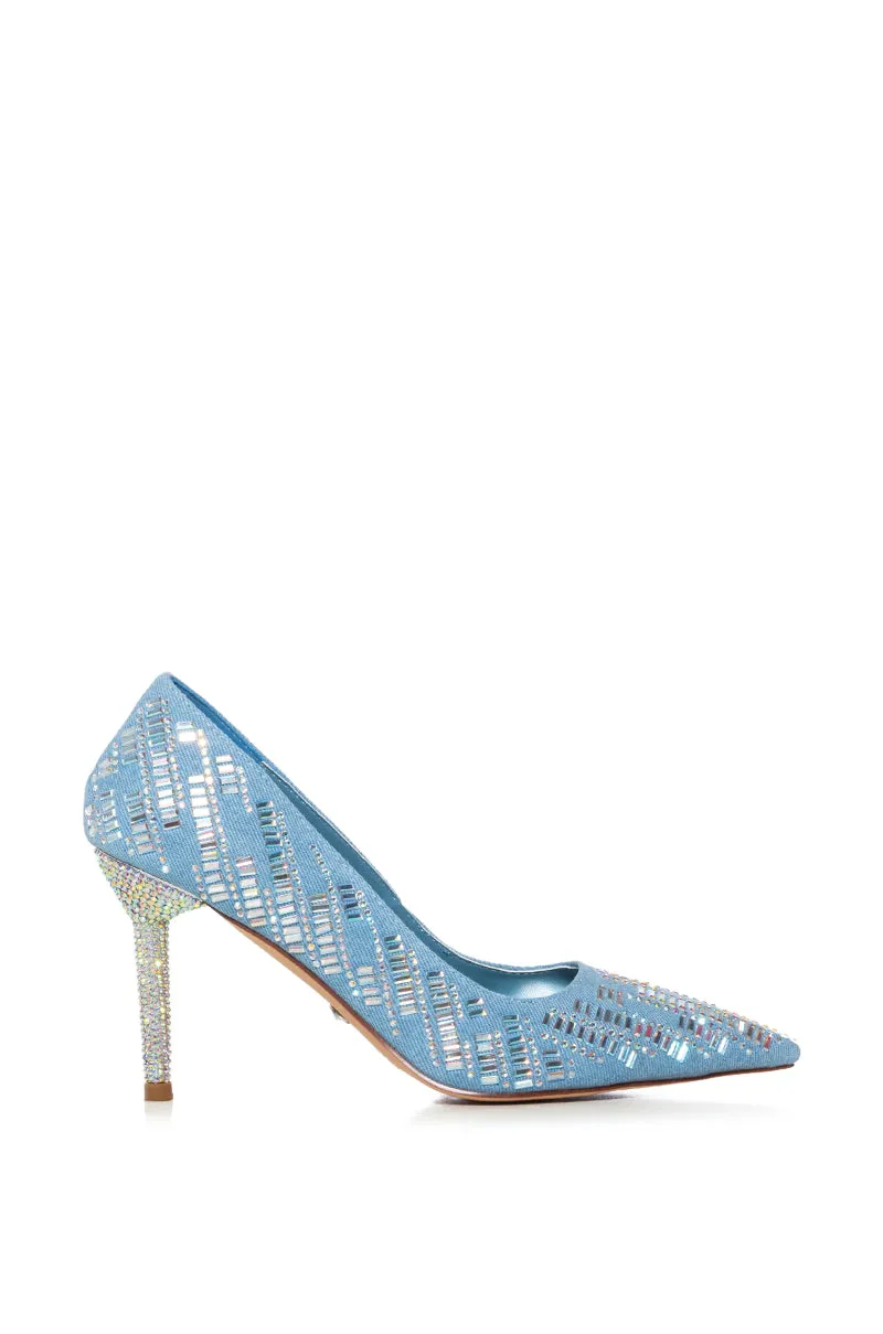 AZALEA WANG GIZELLE DENIM EMBELLISHED PUMP