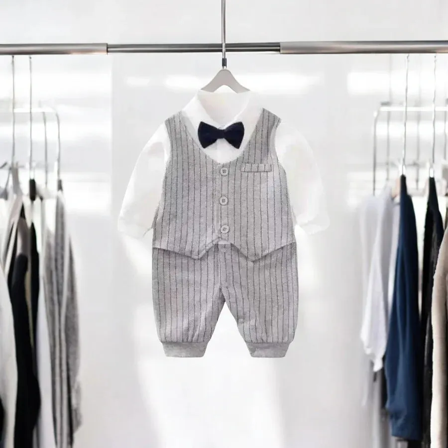 Baby Boy Gray Striped Gentleman Jumpsuit