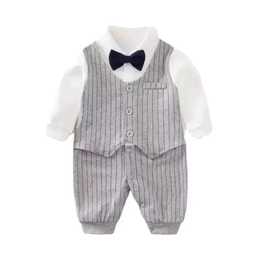 Baby Boy Gray Striped Gentleman Jumpsuit