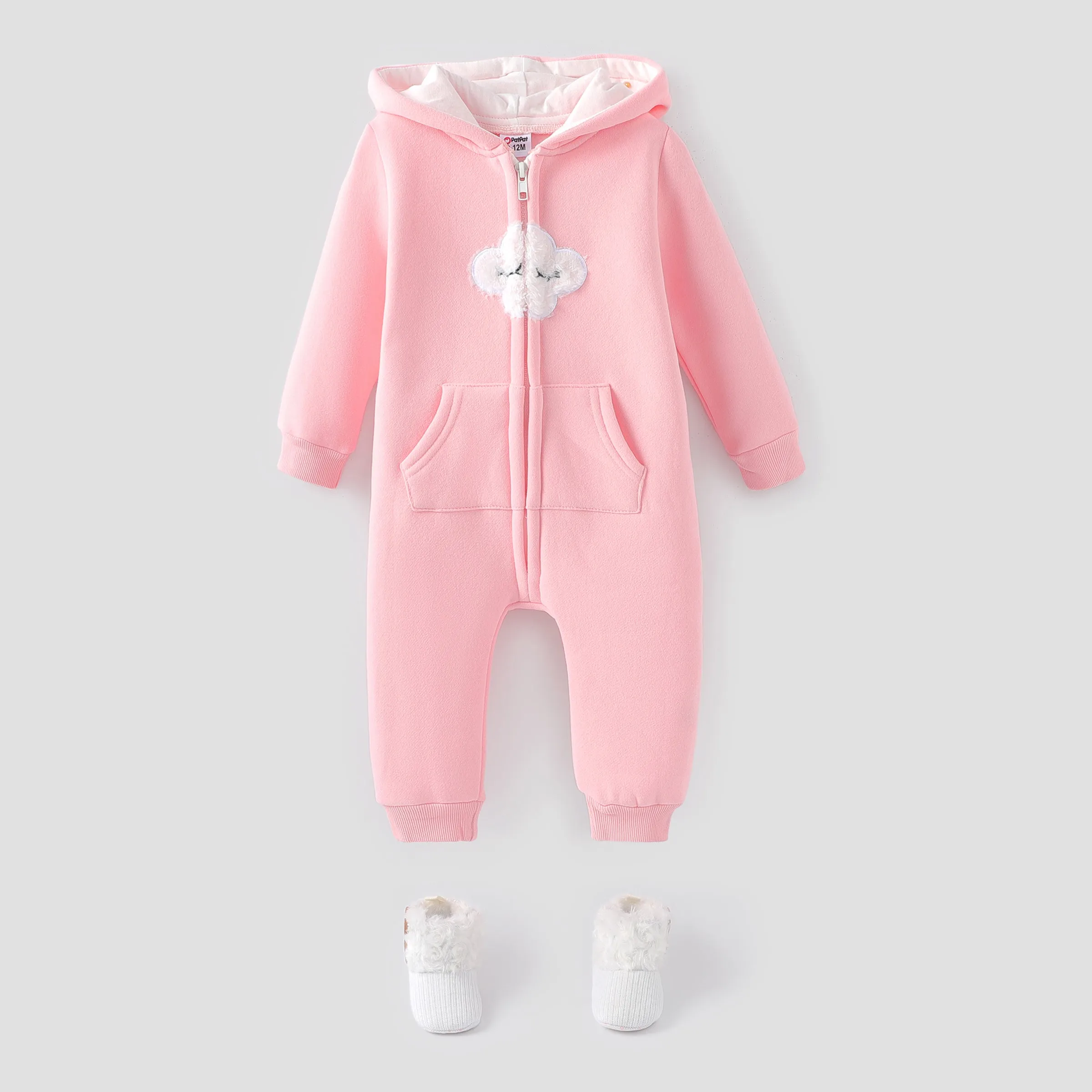 Baby Boy/Girl Cloud Design Thermal Fleece Lined Hooded Zipper Jumpsuit