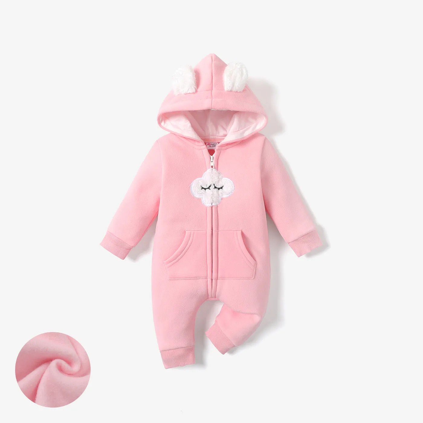 Baby Boy/Girl Cloud Design Thermal Fleece Lined Hooded Zipper Jumpsuit