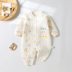 Baby clothes autumn and winter cute printed warm and soft cotton jumpsuit