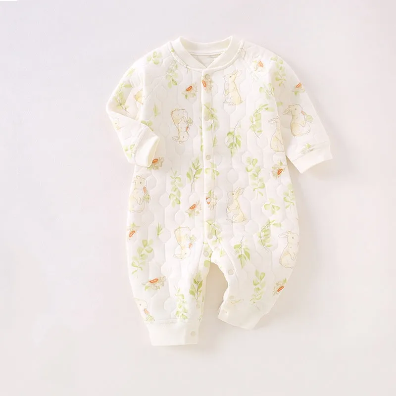 Baby clothes autumn and winter cute printed warm and soft cotton jumpsuit