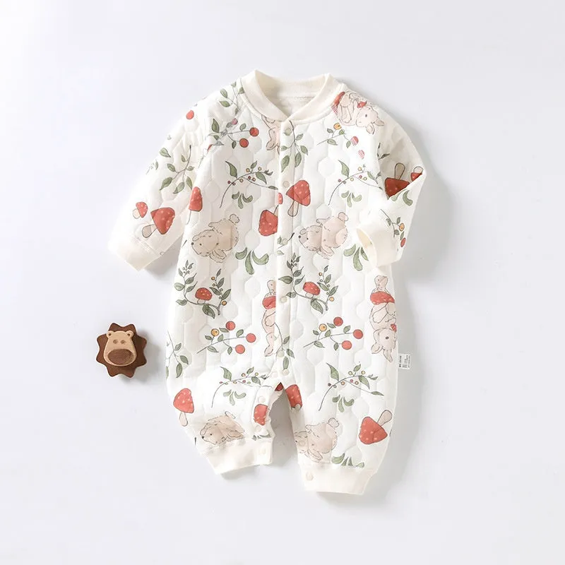 Baby clothes autumn and winter cute printed warm and soft cotton jumpsuit