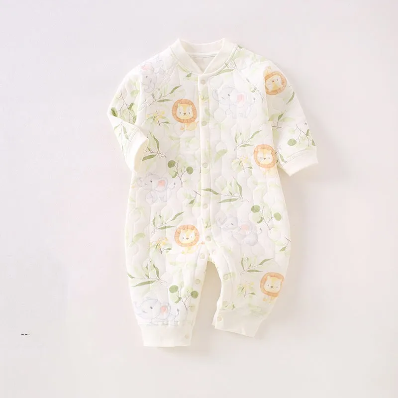 Baby clothes autumn and winter cute printed warm and soft cotton jumpsuit