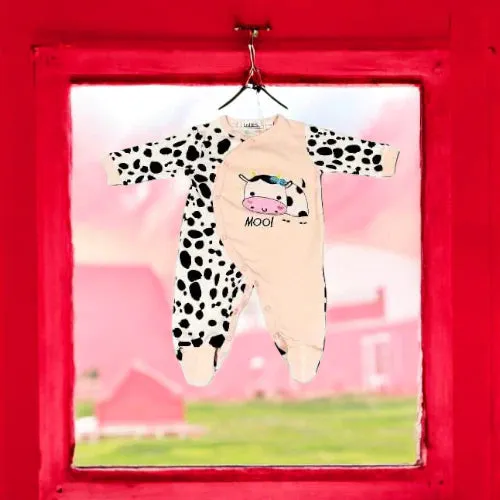 Baby Girl Cute Cow Print Footed Cotton Jumpsuit