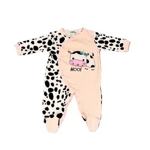 Baby Girl Cute Cow Print Footed Cotton Jumpsuit