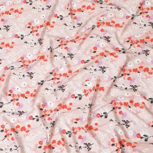 Baby pink viscose crepe printed fabric with multi colour prints and metallic lurex in floral design-D11166