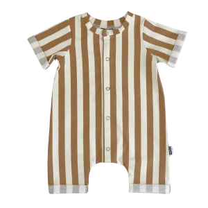 Baby Zomer Jumpsuit Verticale streep Toffee Bruin - maat 68 - Laatste Kans!