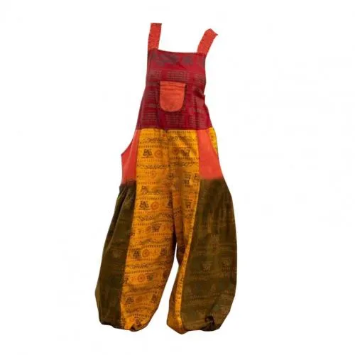 Backless Wide Leg Retro Print Dungarees Overalls