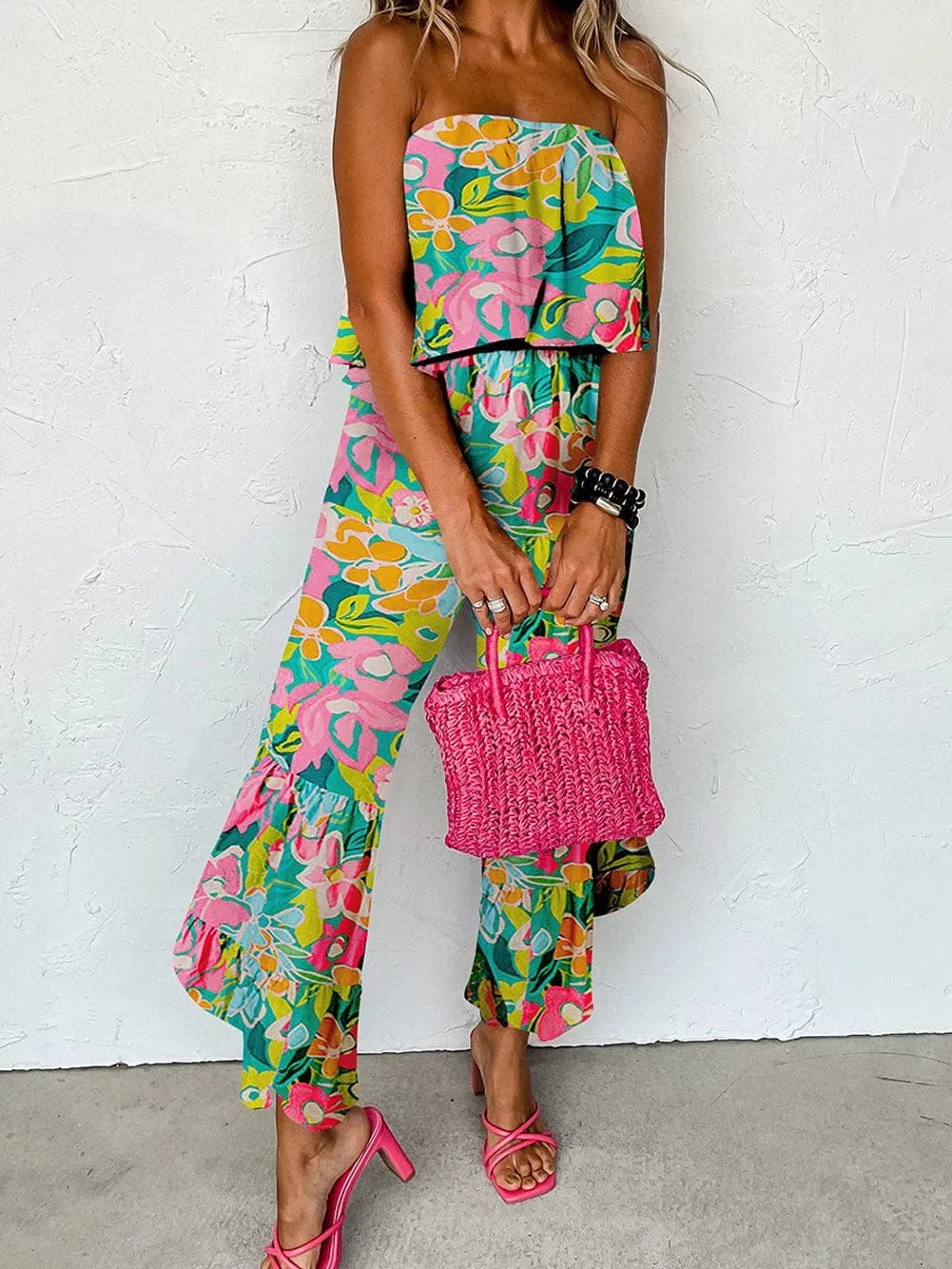 Bandeau Jumpsuit with Ruffle Detail