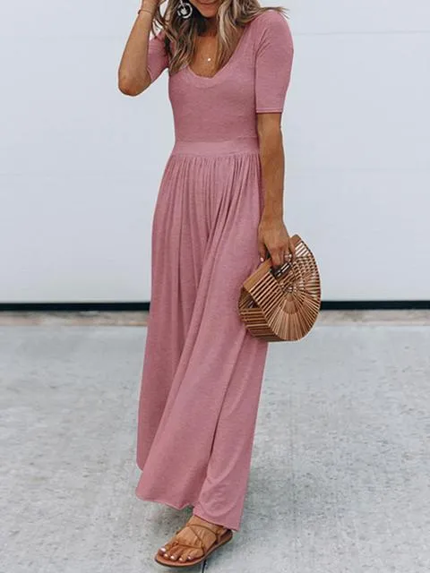 Basic Solid Color Draped Loose Jumpsuit