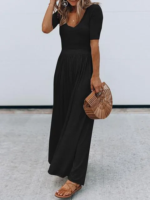 Basic Solid Color Draped Loose Jumpsuit