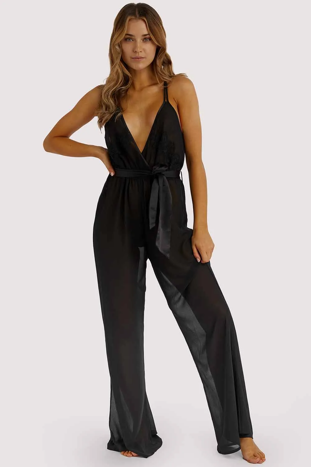 Belle Black Chiffon & lace Jumpsuit