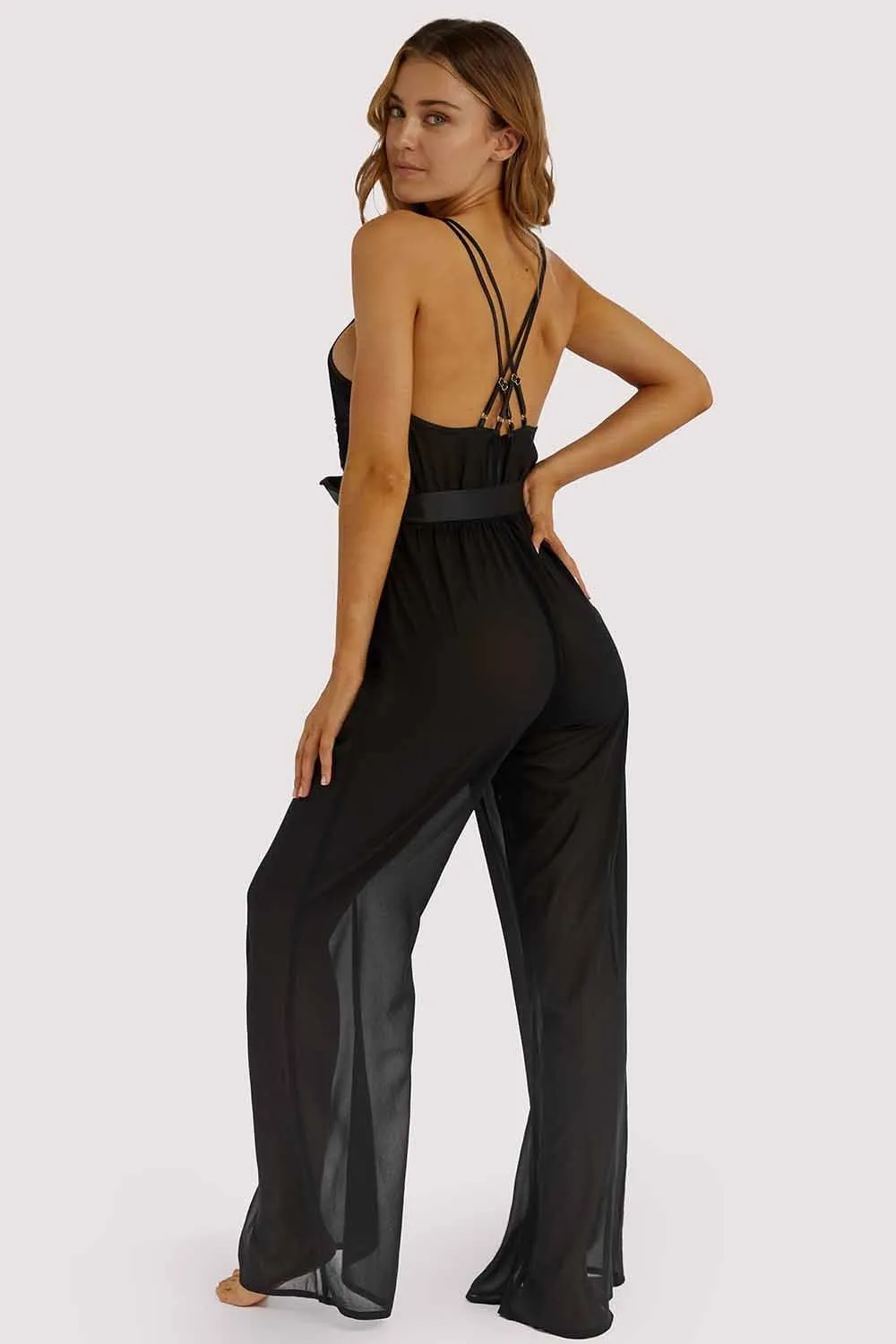 Belle Black Chiffon & lace Jumpsuit