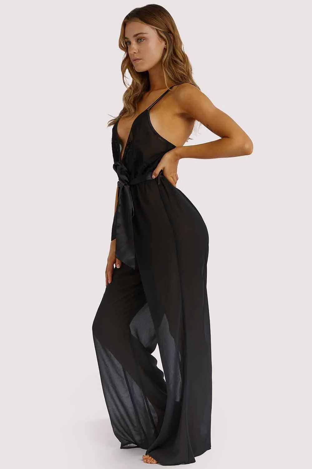 Belle Black Chiffon & lace Jumpsuit