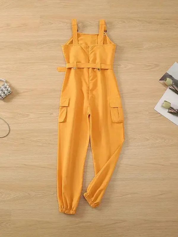 Belted Overall Jumpsuit with Flap Pockets for Women, Stylish Casual One-Piece Outfit for Spring & Summer