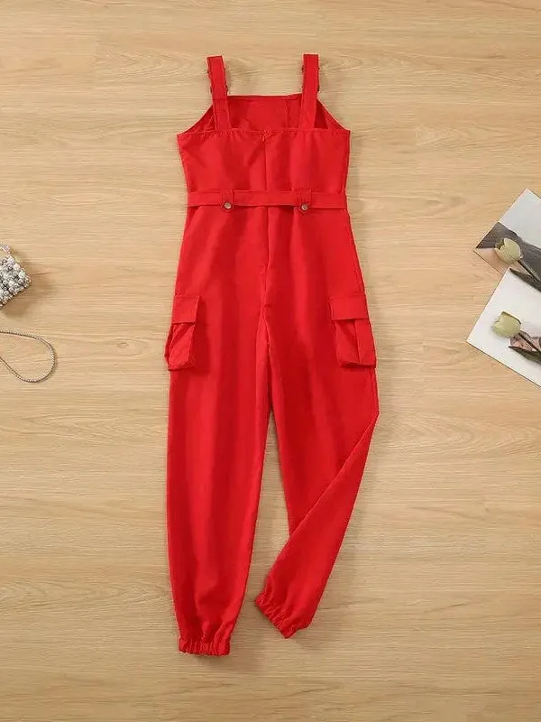 Belted Overall Jumpsuit with Flap Pockets for Women, Stylish Casual One-Piece Outfit for Spring & Summer