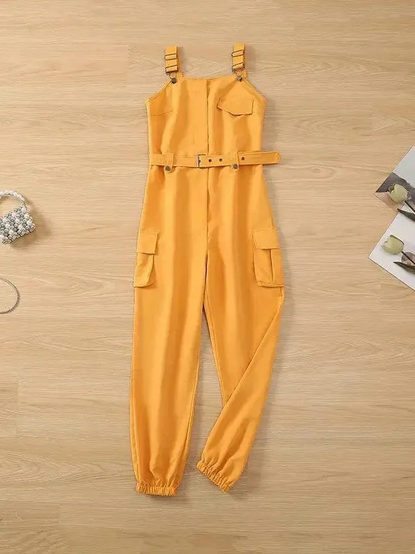 Belted Overall Jumpsuit with Flap Pockets for Women, Stylish Casual One-Piece Outfit for Spring & Summer