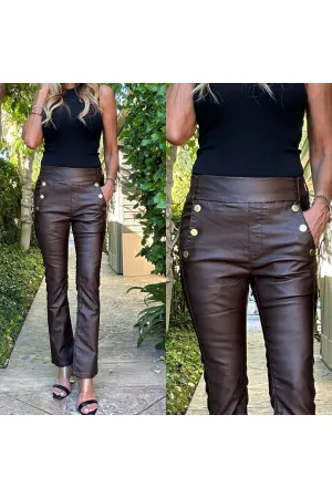 Bevy Flog Sofia Cropped Pull On Flare Pants | Brown Vegan Leather