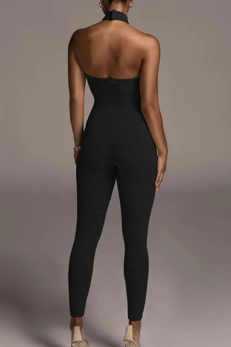 Black Backless Halter Jumpsuit