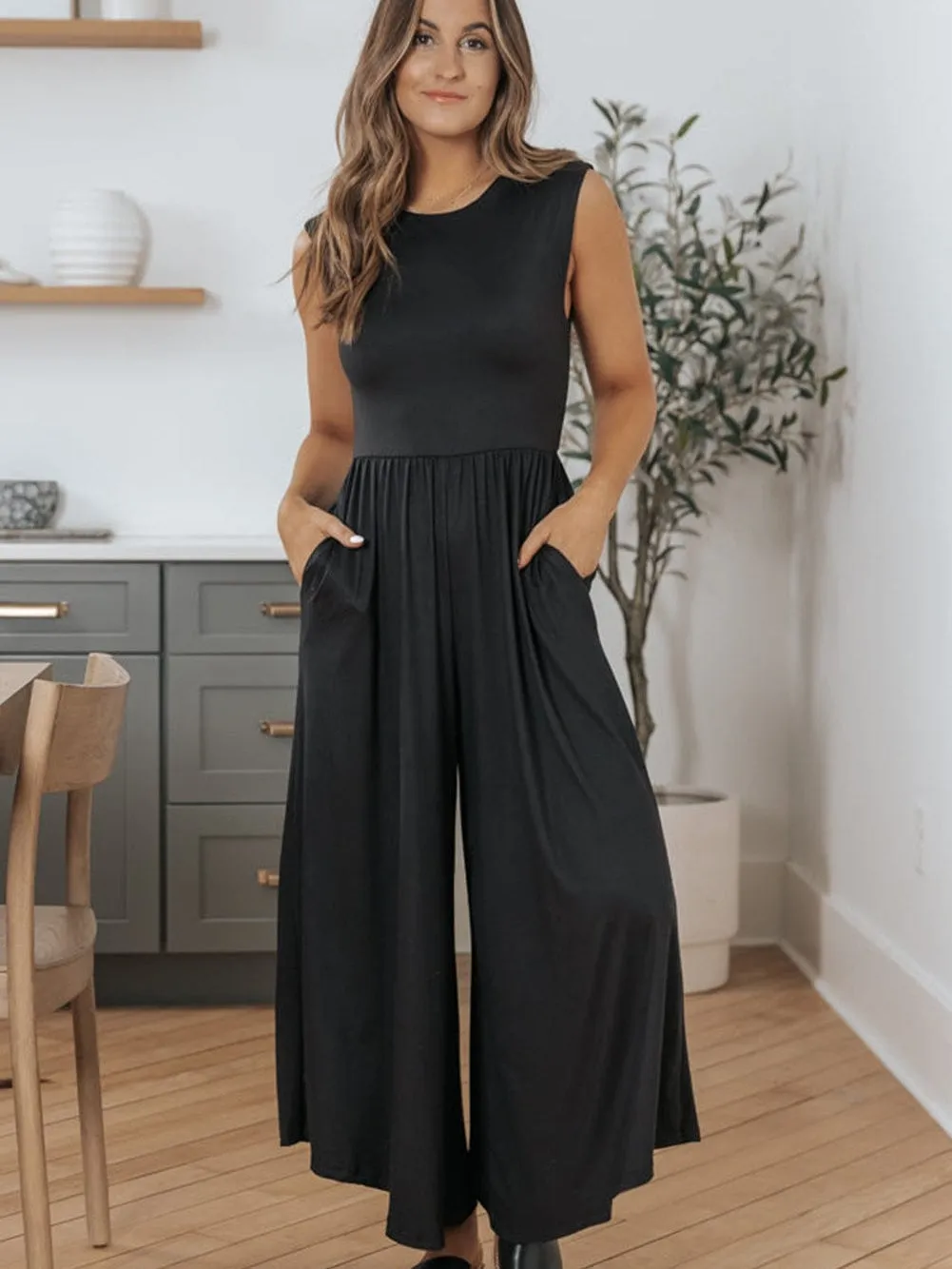 Black Backless Wide Leg Jumpsuit for Women